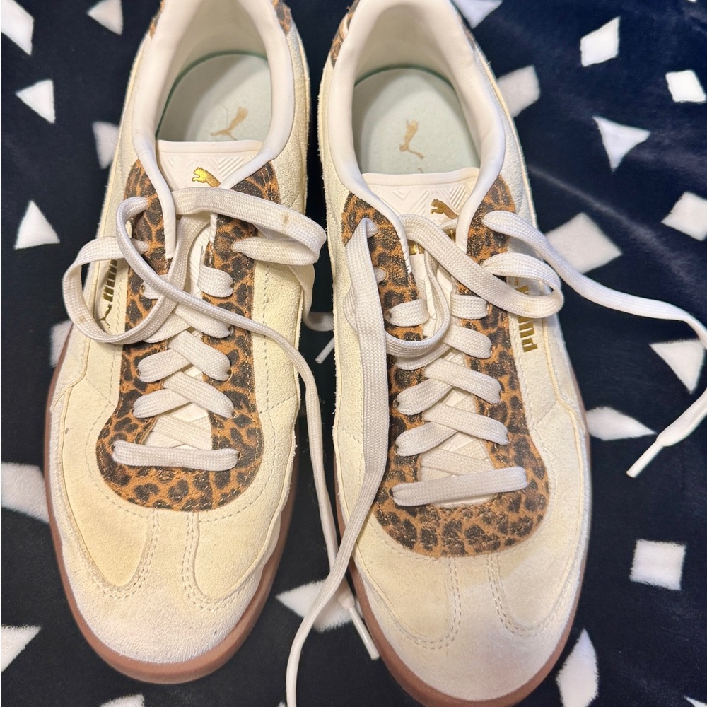 Puma Women's Beige and Leopard Print Sneakers